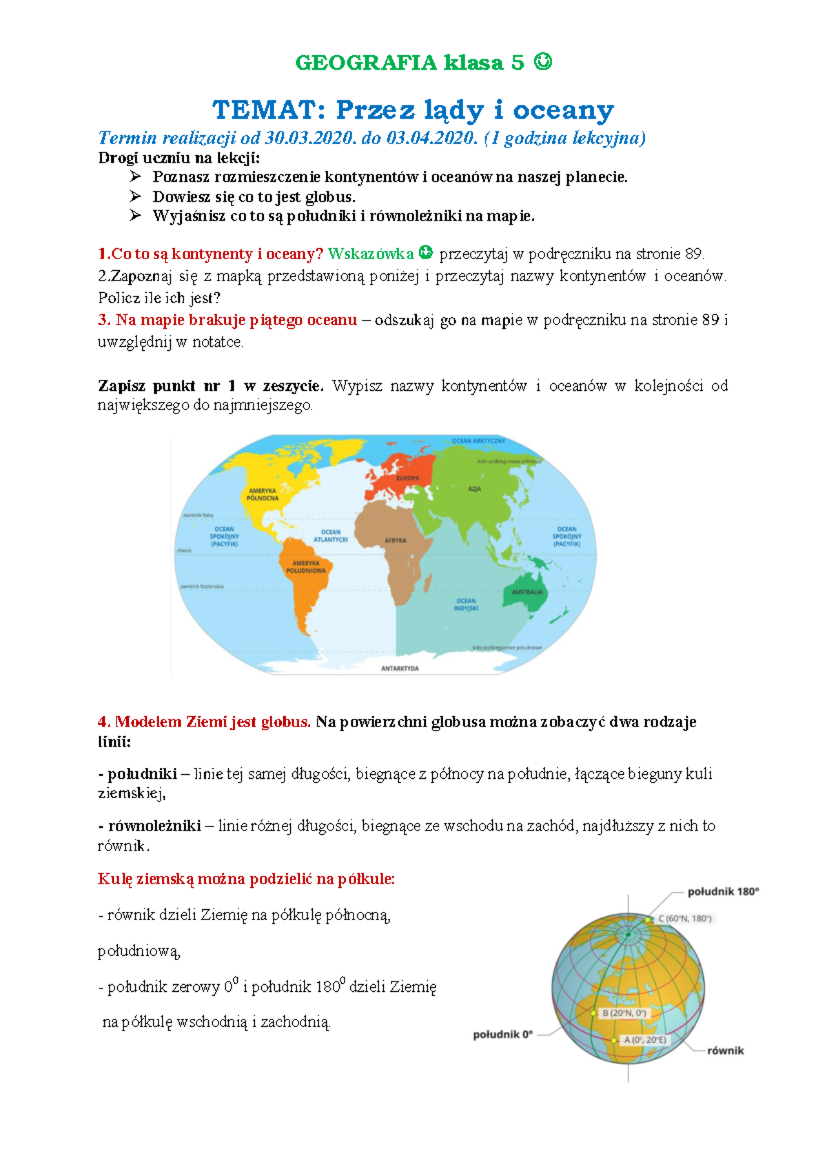 Przez Lądy I Oceany Klasa 5 Sprawdzian Do Druku www.studocu.com