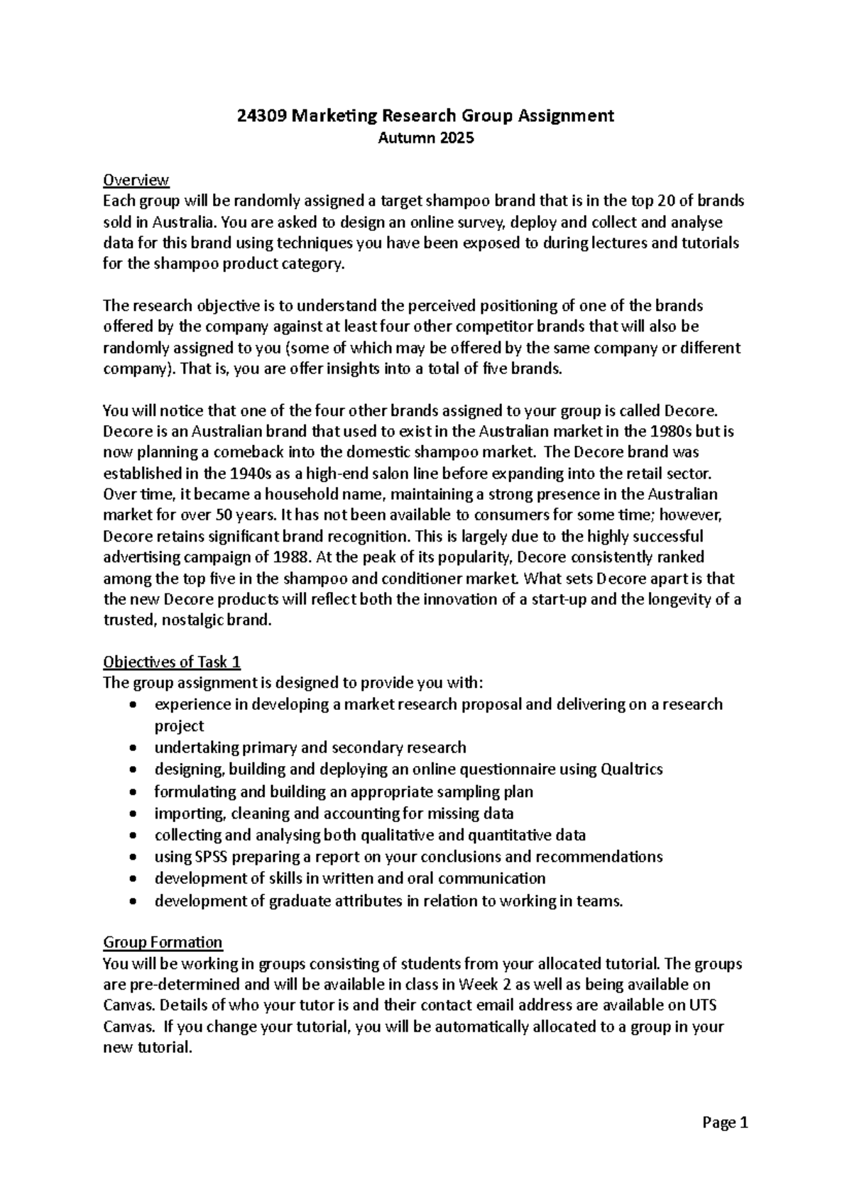24309 Marketing Research Group Assignment: Shampoo Brand Survey ...