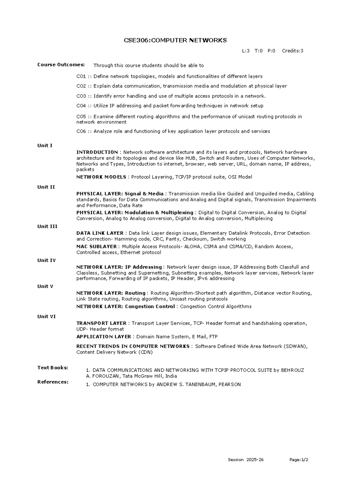 CSE306: Computer Networks Lecture Notes and Course Outcomes - Studocu