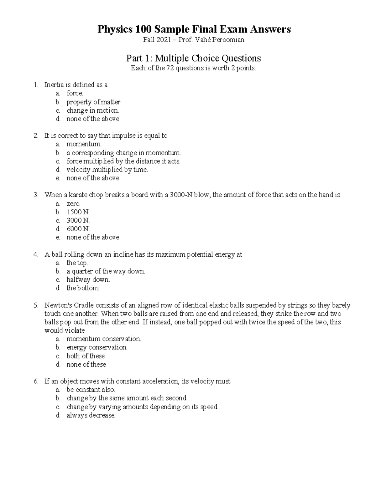Physics 100 Fall 2024 Final Exam Review Answers and Explanations - Studocu