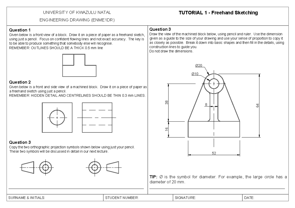 ENME1DR Tutorial 1: Freehand Sketching Techniques - Studocu