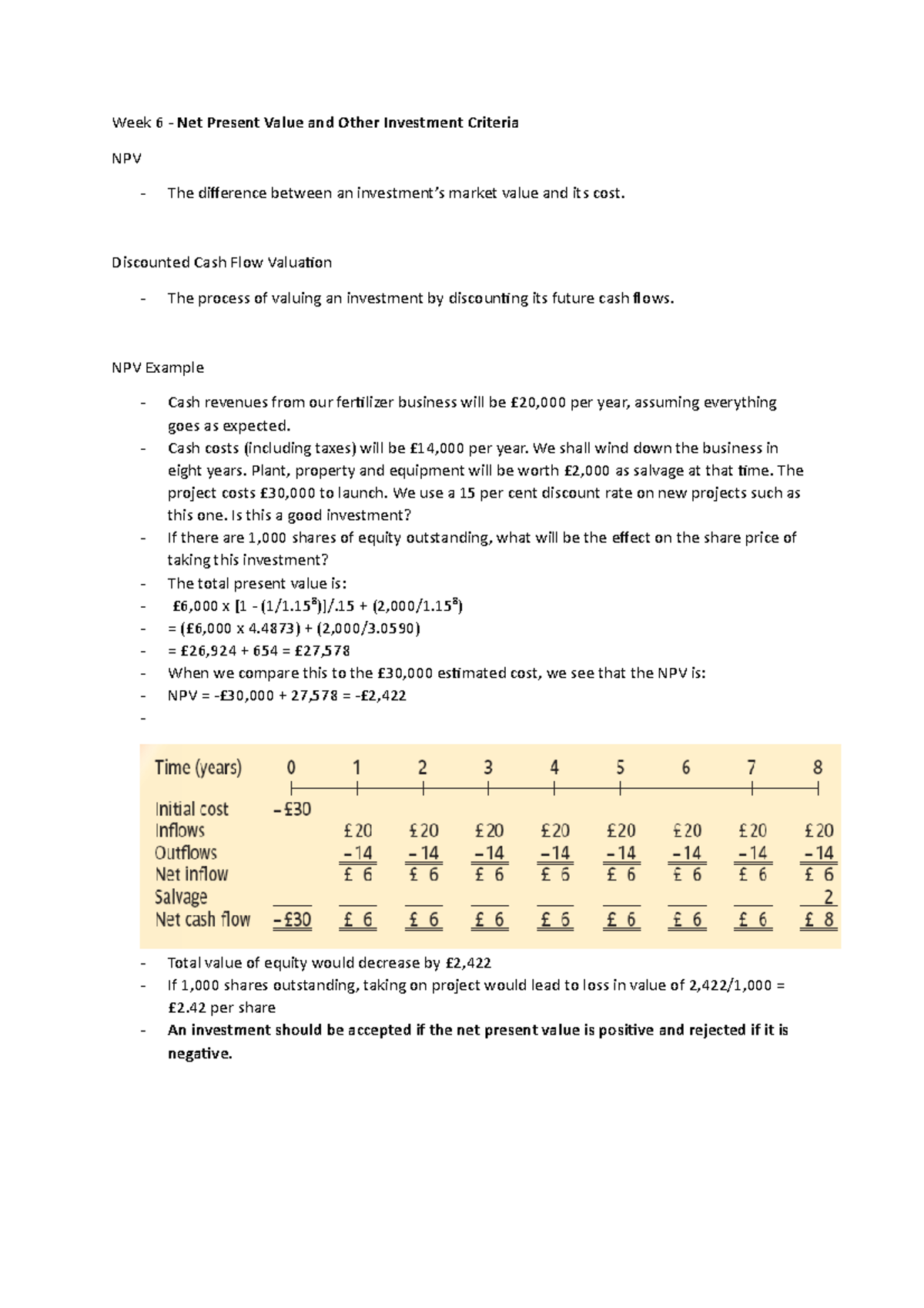Net Present Value and Other Investment Criteria - Discounted Cash Flow ...