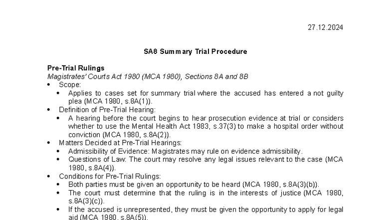 SA8 Summary Trial Procedure: Key Rulings and Legal Principles - Studocu