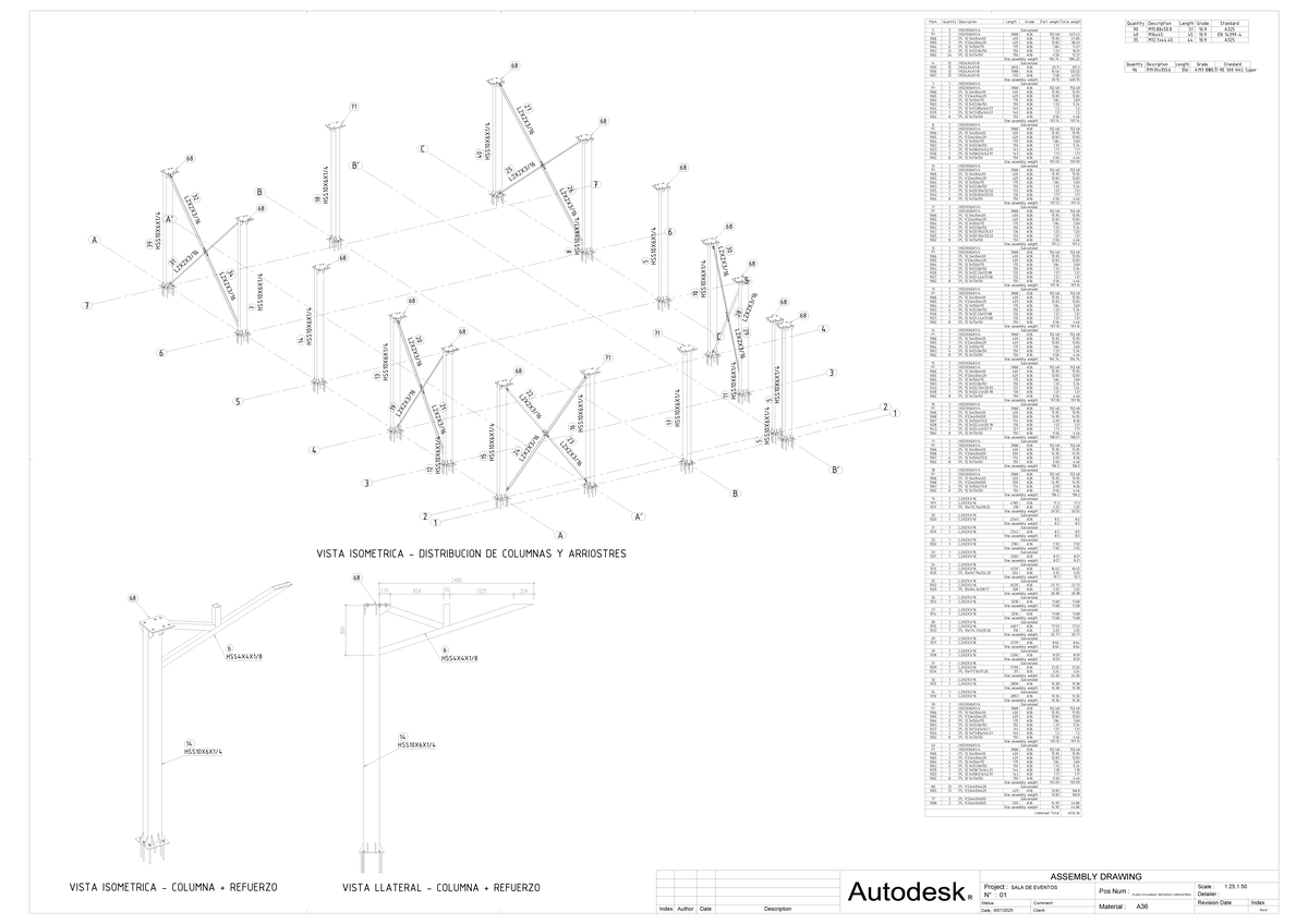 SALA DE EVENTOS: Isometric View of Columns and Bracing Plans - Studocu