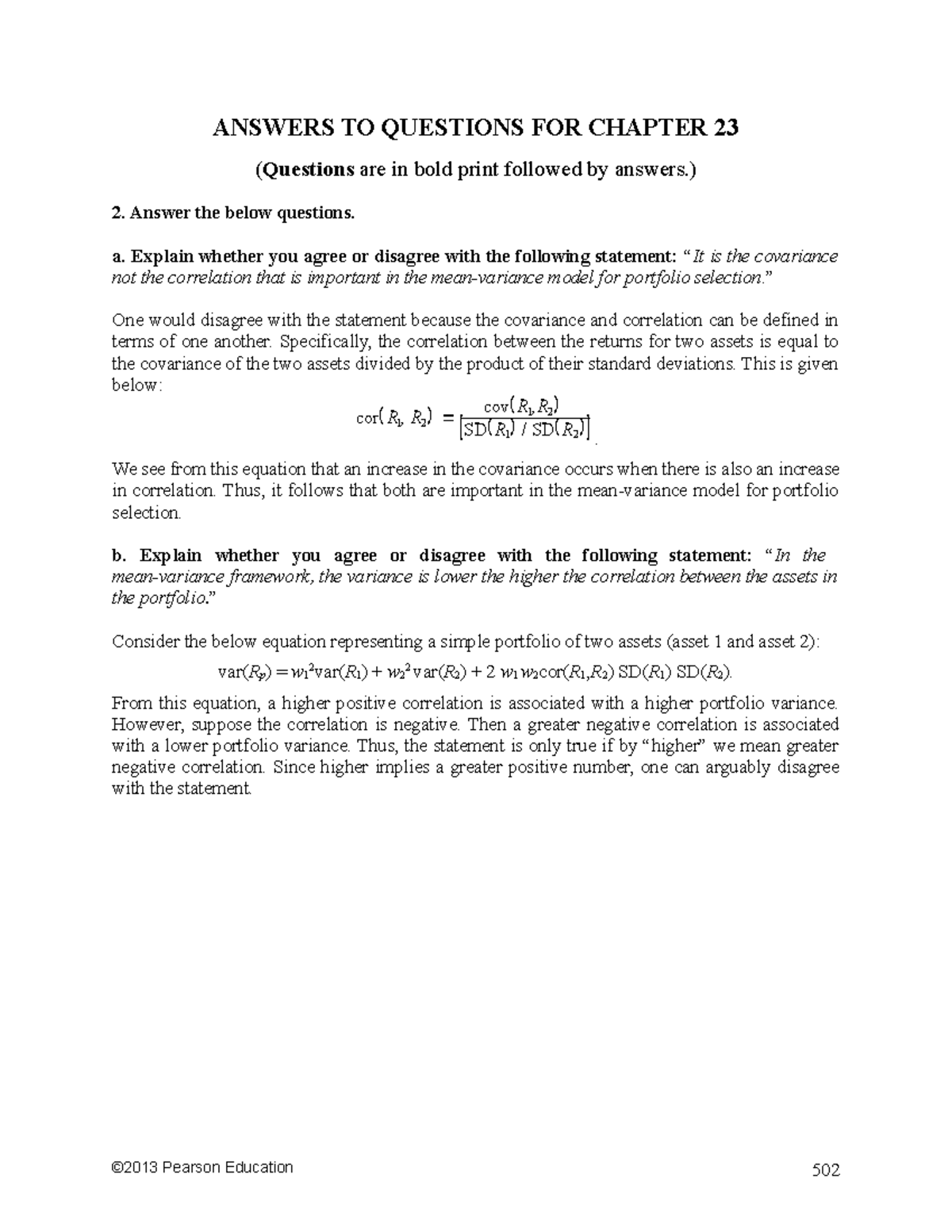 Solutions to recommended questions - ANSWERS TO QUESTIONS FOR CHAPTER ...