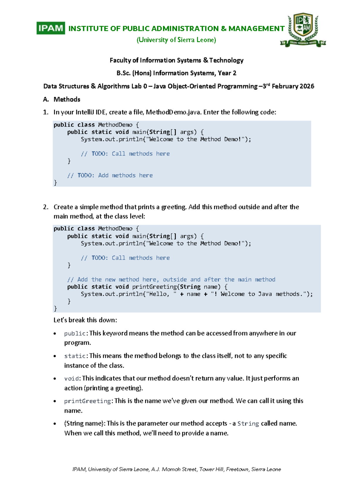 DSA Lab 0 - Java Programming Methods and Car Class Enhancements - Studocu