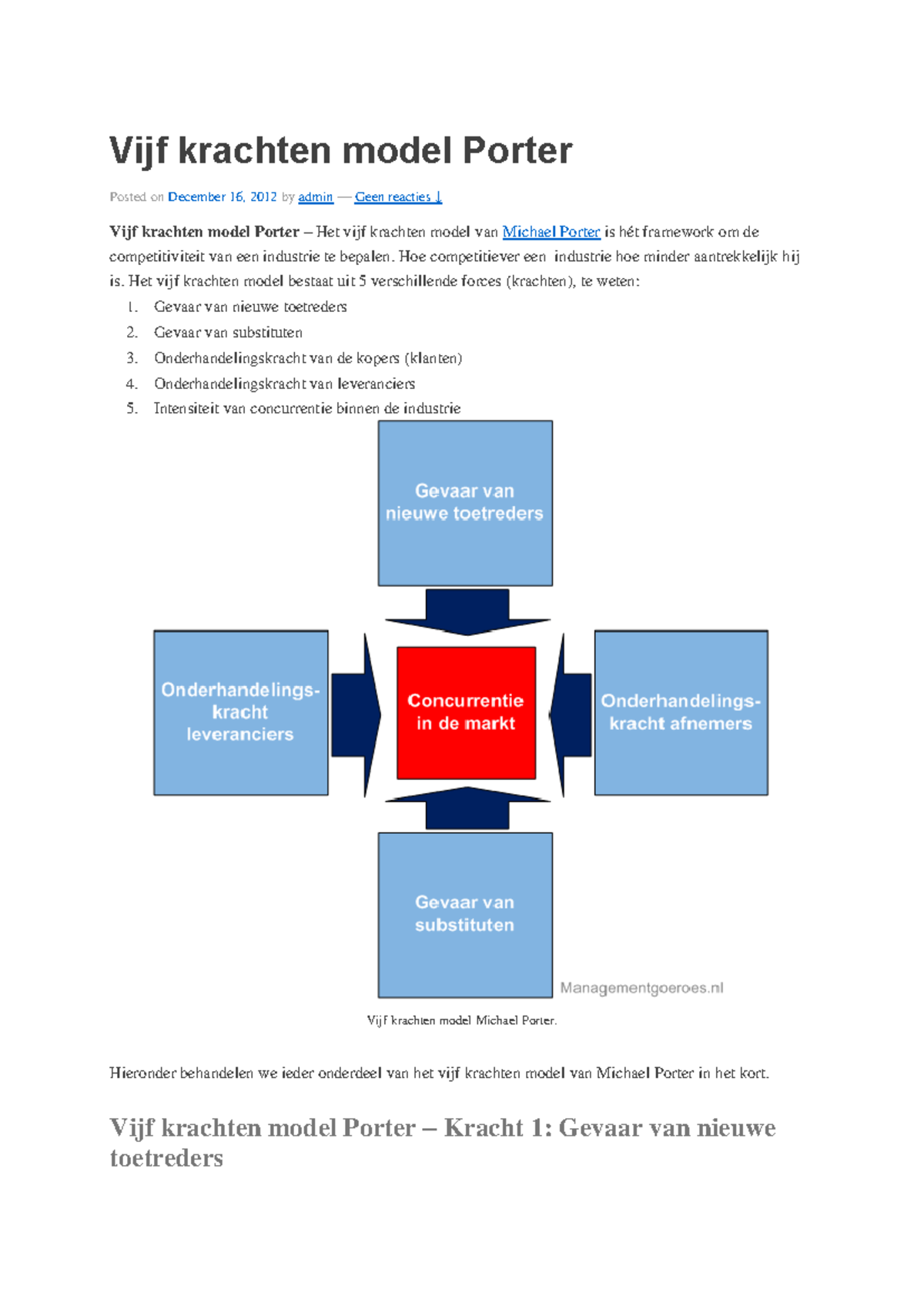 Checklist voor het Vijf Krachten Model van Porter - Studeersnel