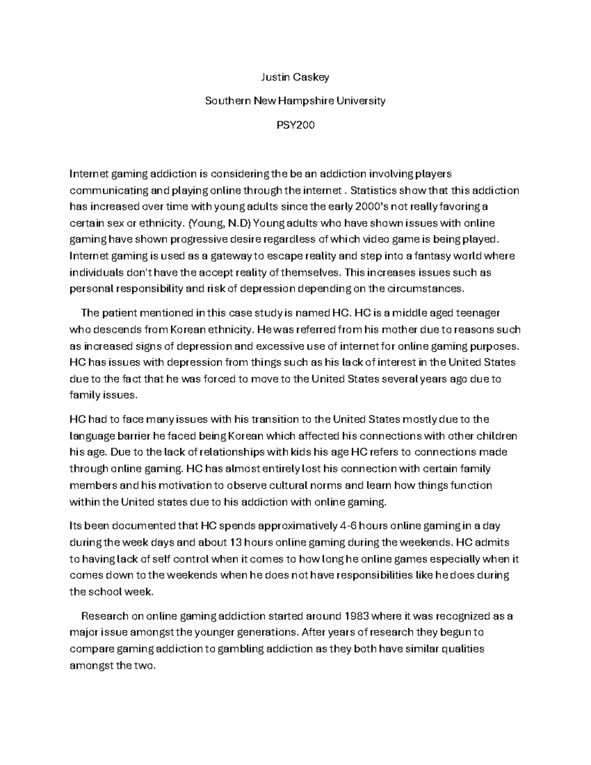 PSY200 Case Study: Internet Gaming Addiction in Adolescents - Studocu