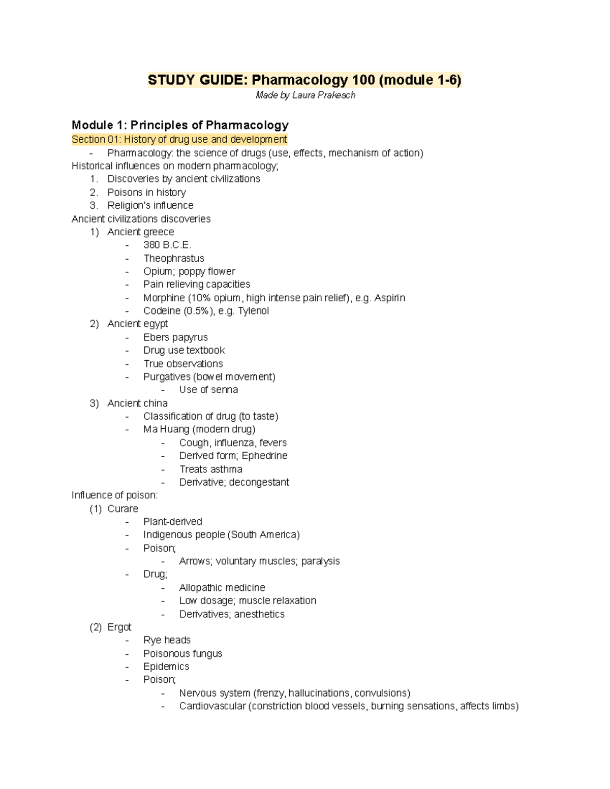Study Guide: Pharmacology 100 (Modules 1-6) Overview and Key Concepts ...