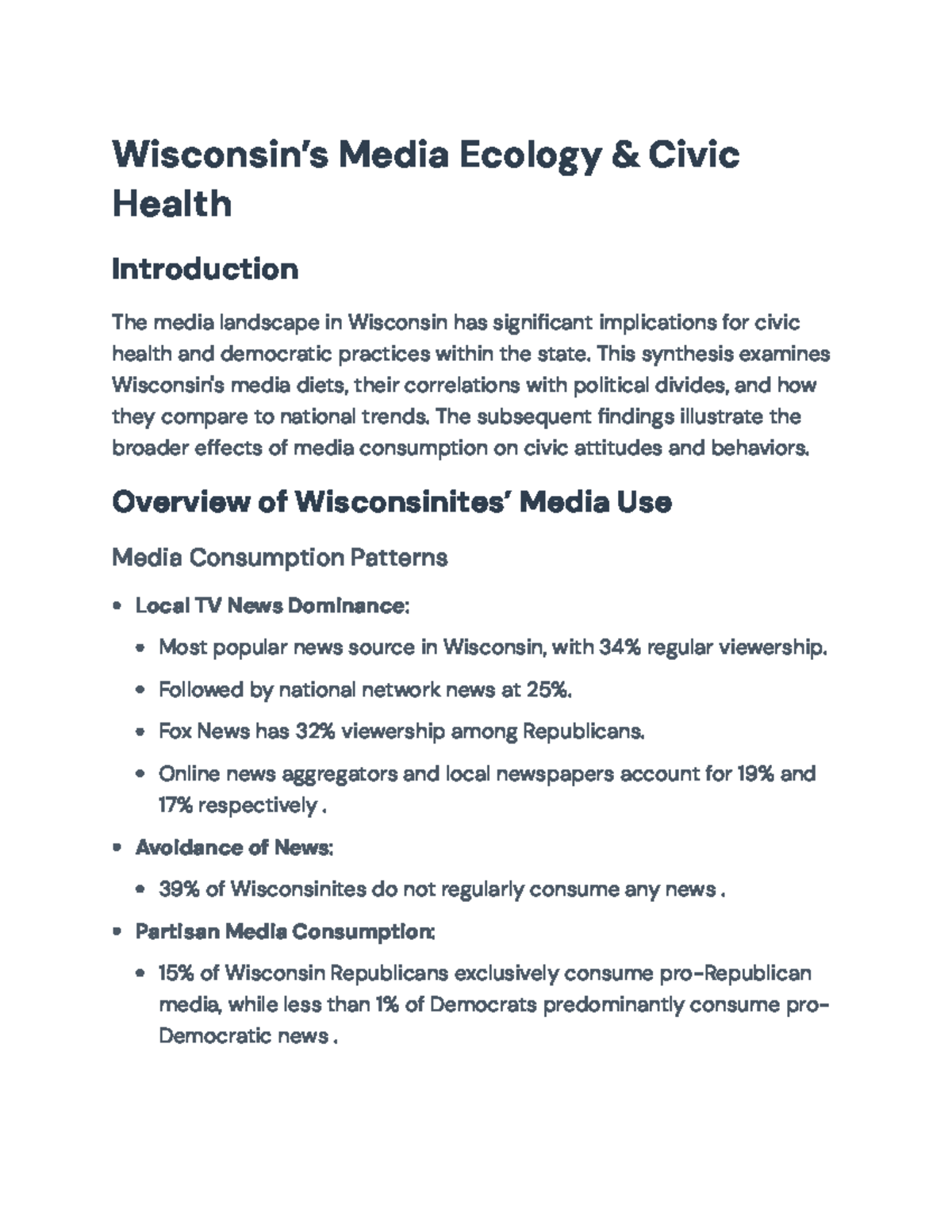 Wisconsin's Media Ecology & Civic Health: Insights into Media ...