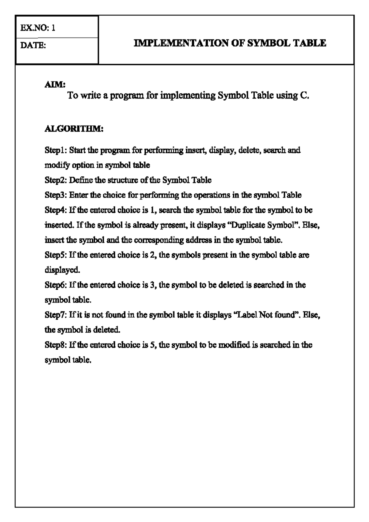 Lab Manual - C Programming: Symbol Table & Lexical Analyzer - Studocu