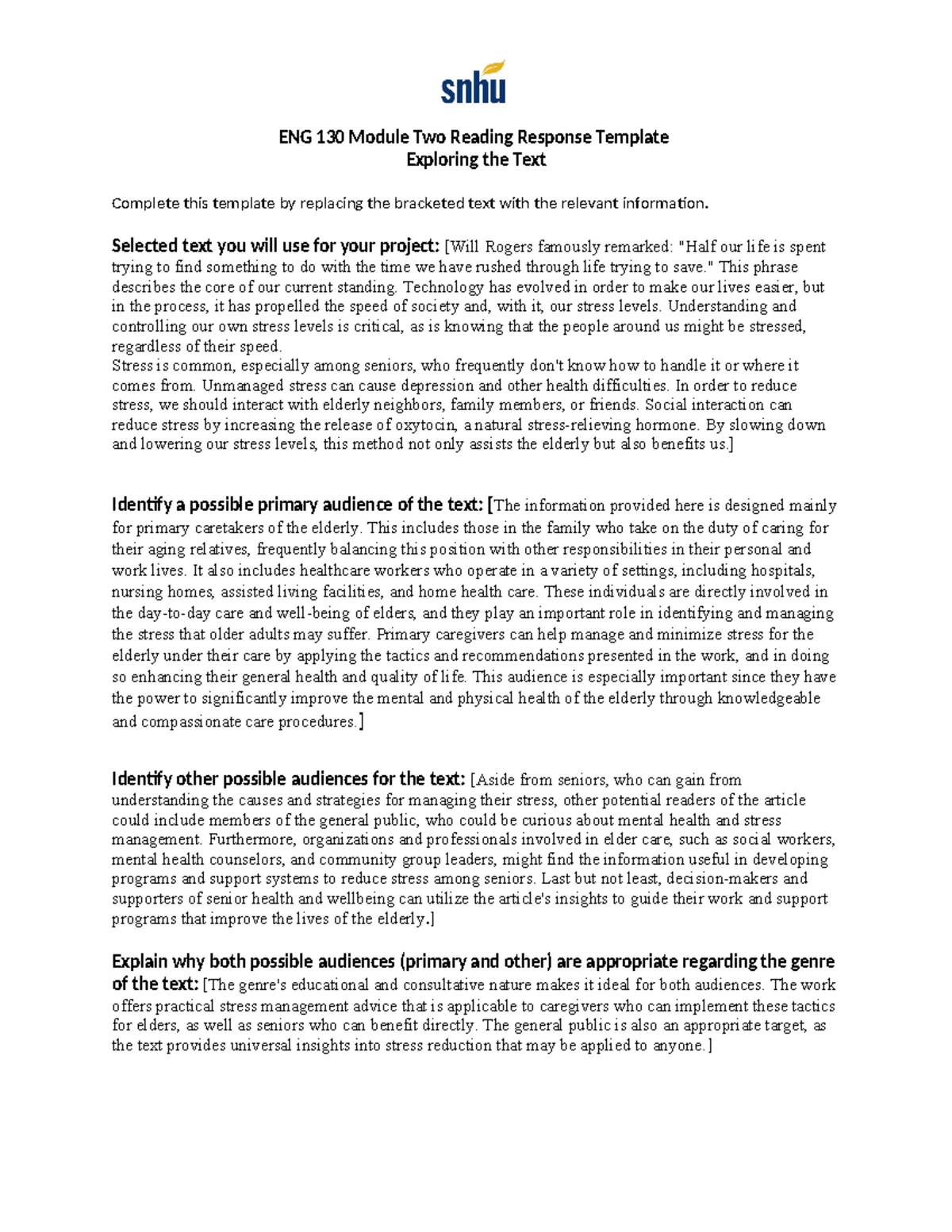 ENG 130 Module 3 Written Response Template and Guidelines - Studocu