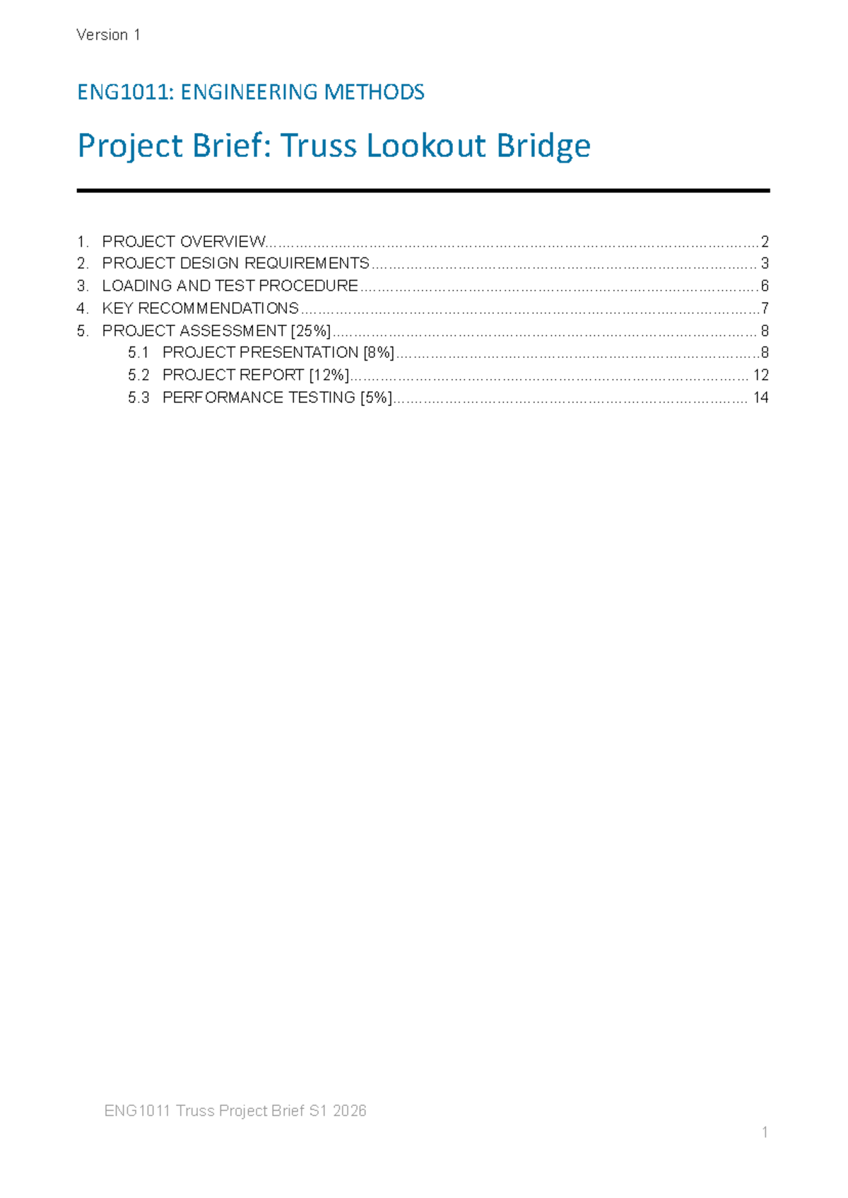 ENG1011: Project Brief for Truss Lookout Bridge Design (Version 1 ...