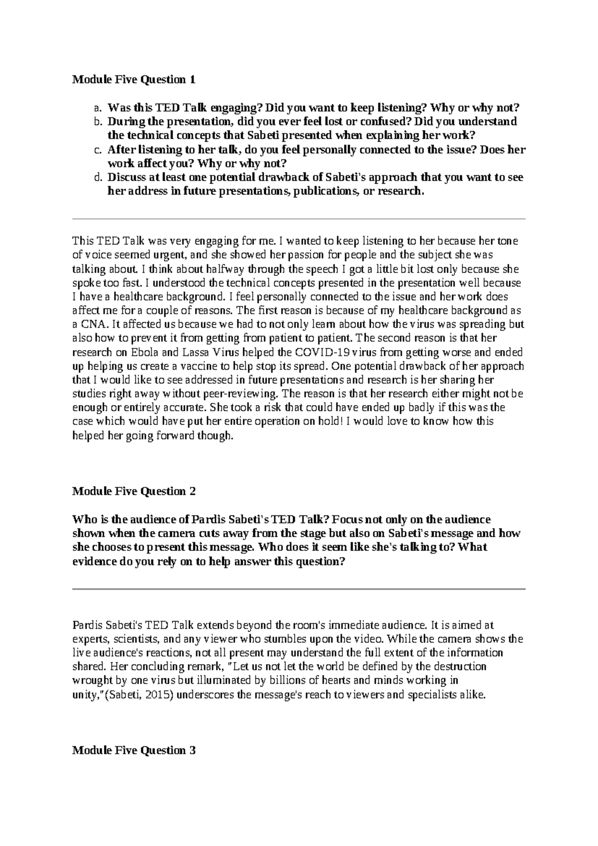 SCS 200 Applied Social Sciences Module 5: Insights on Pardis Sabeti's ...