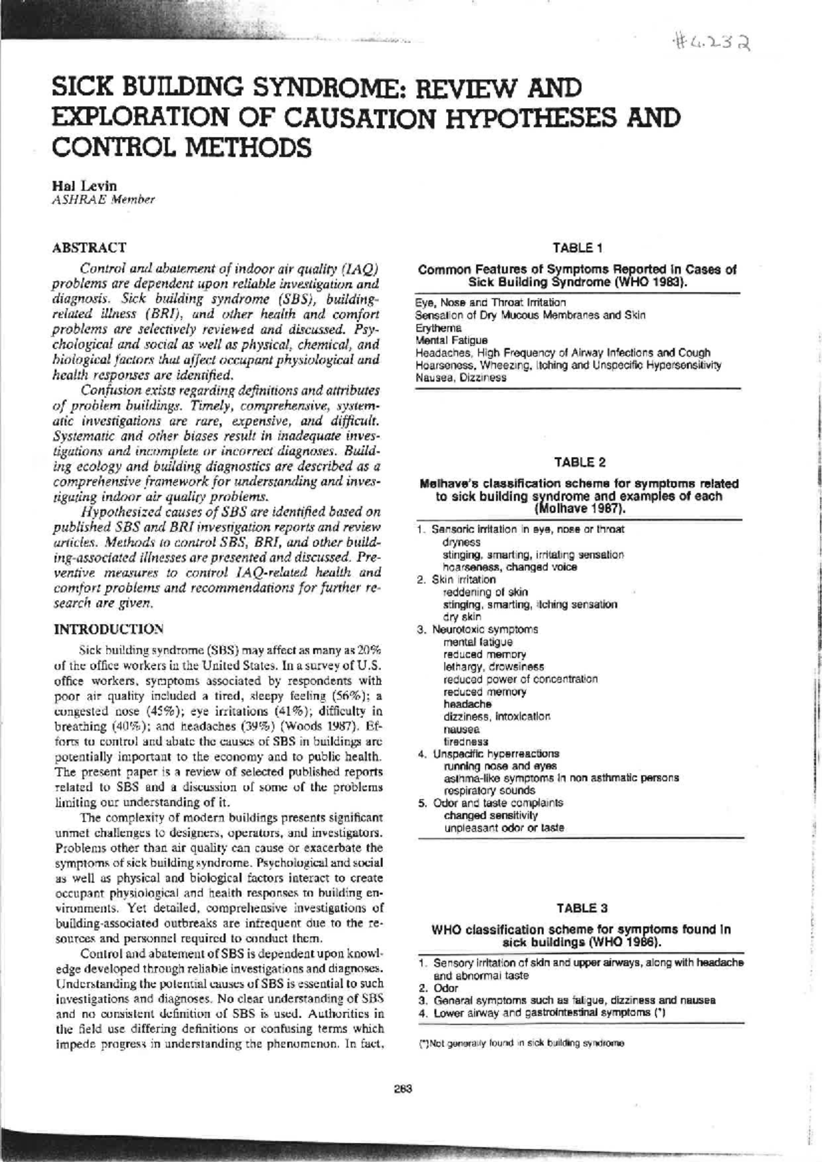 SBS 101: Review of Sick Building Syndrome Causes & Control Methods ...