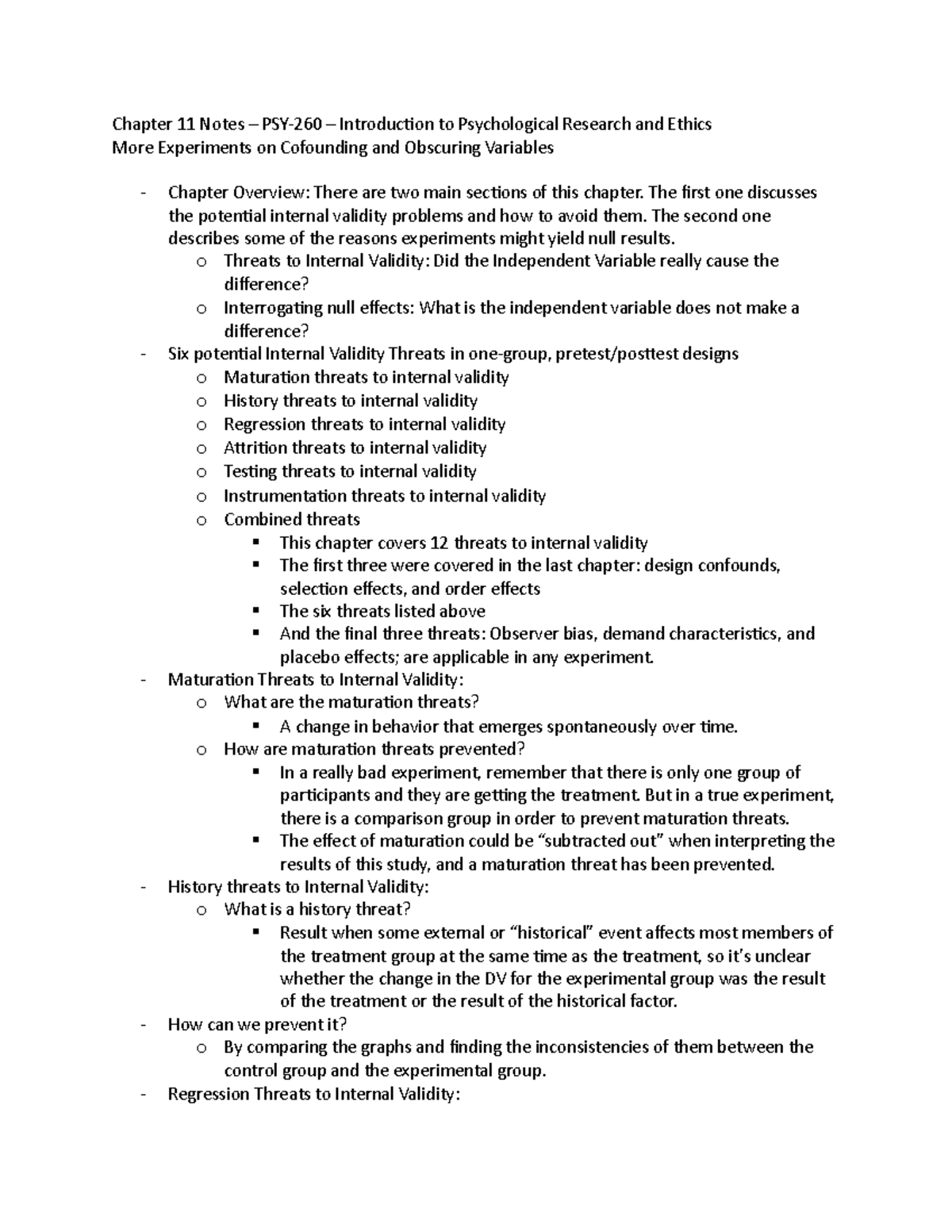 Chapter 11 Notes - Chapter 11 Notes – PSY-260 – Introduction to ...