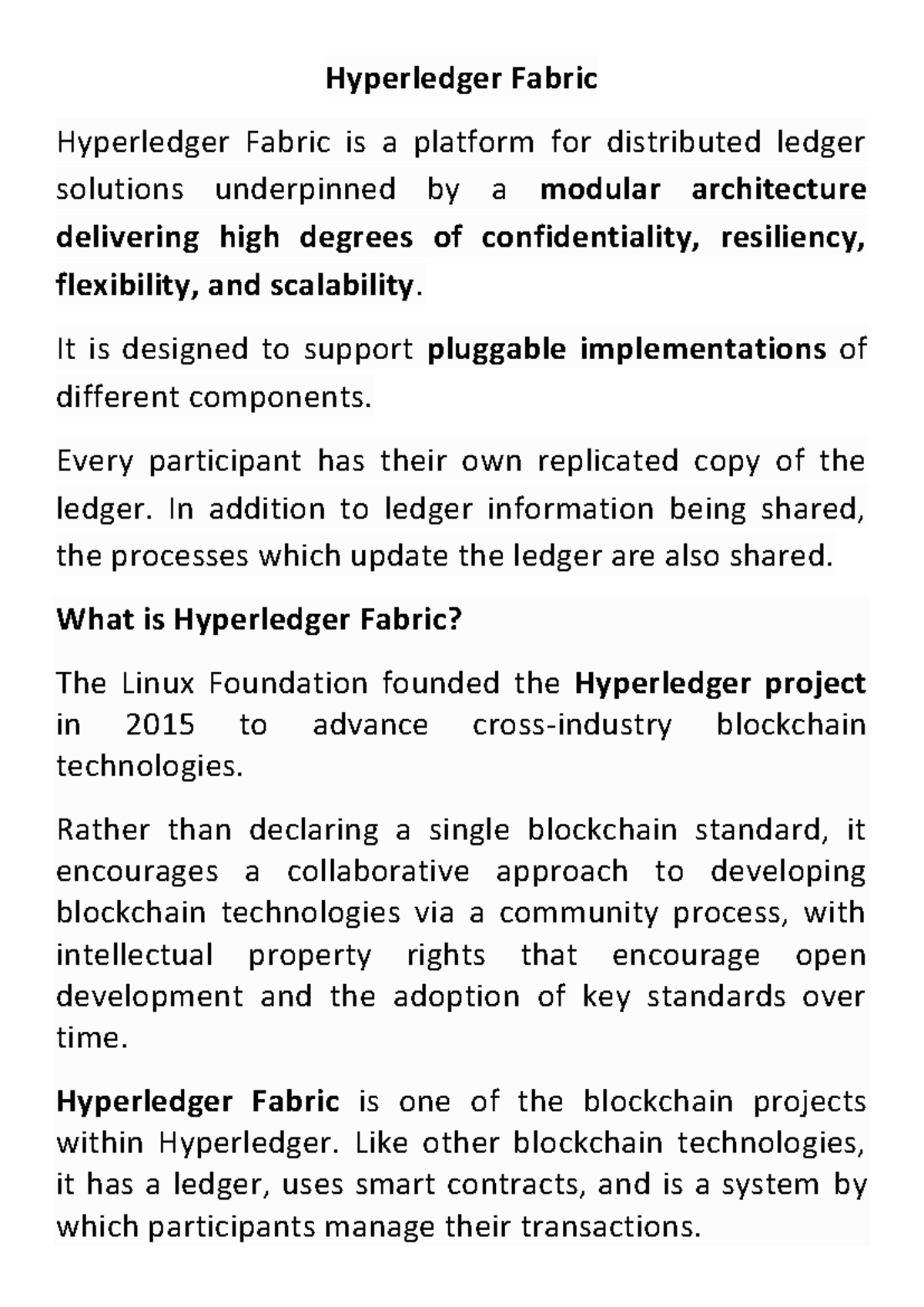 Hyperledger Fabric Overview: Key Concepts and Architecture - Studocu