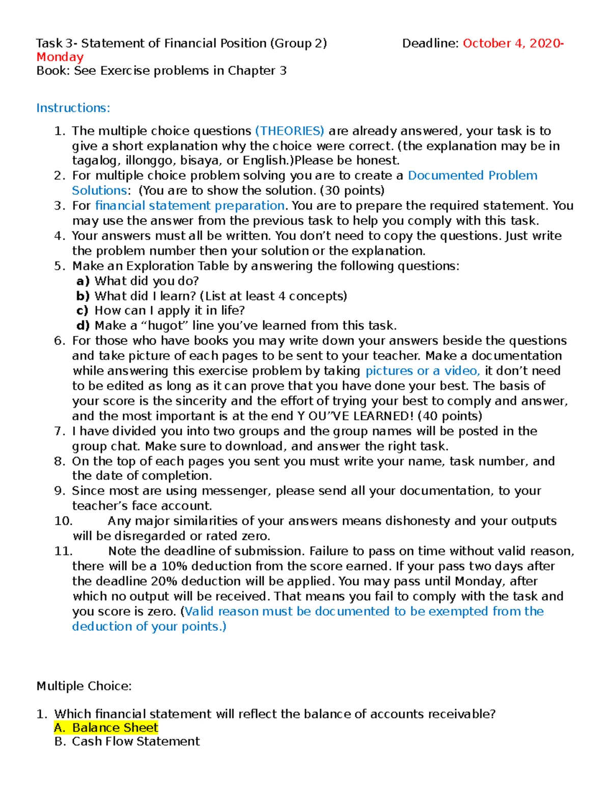 Task 3 Financial Position group 1 - Task 3- Statement of Financial ...