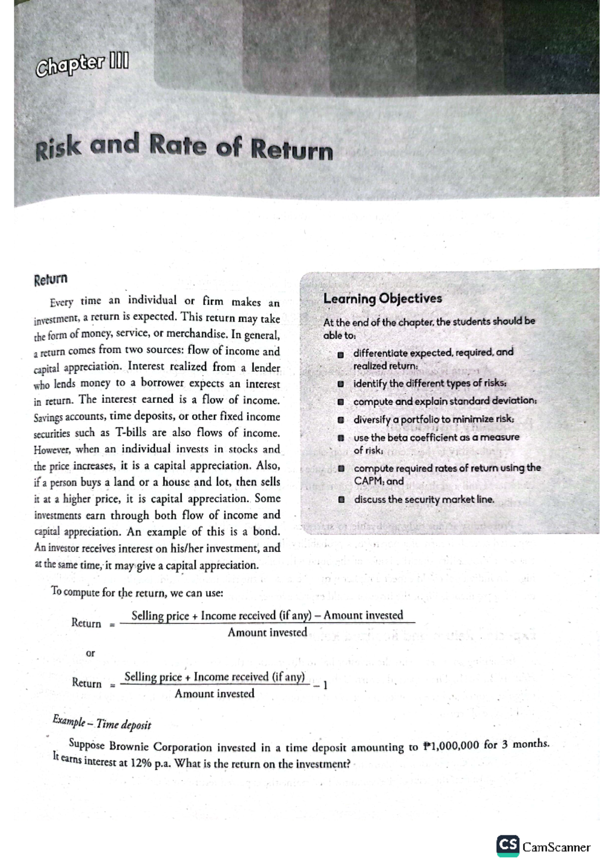 FM 3 TO 5 - notes for fm - Chapter Risk and Rate of Return Return Every ...