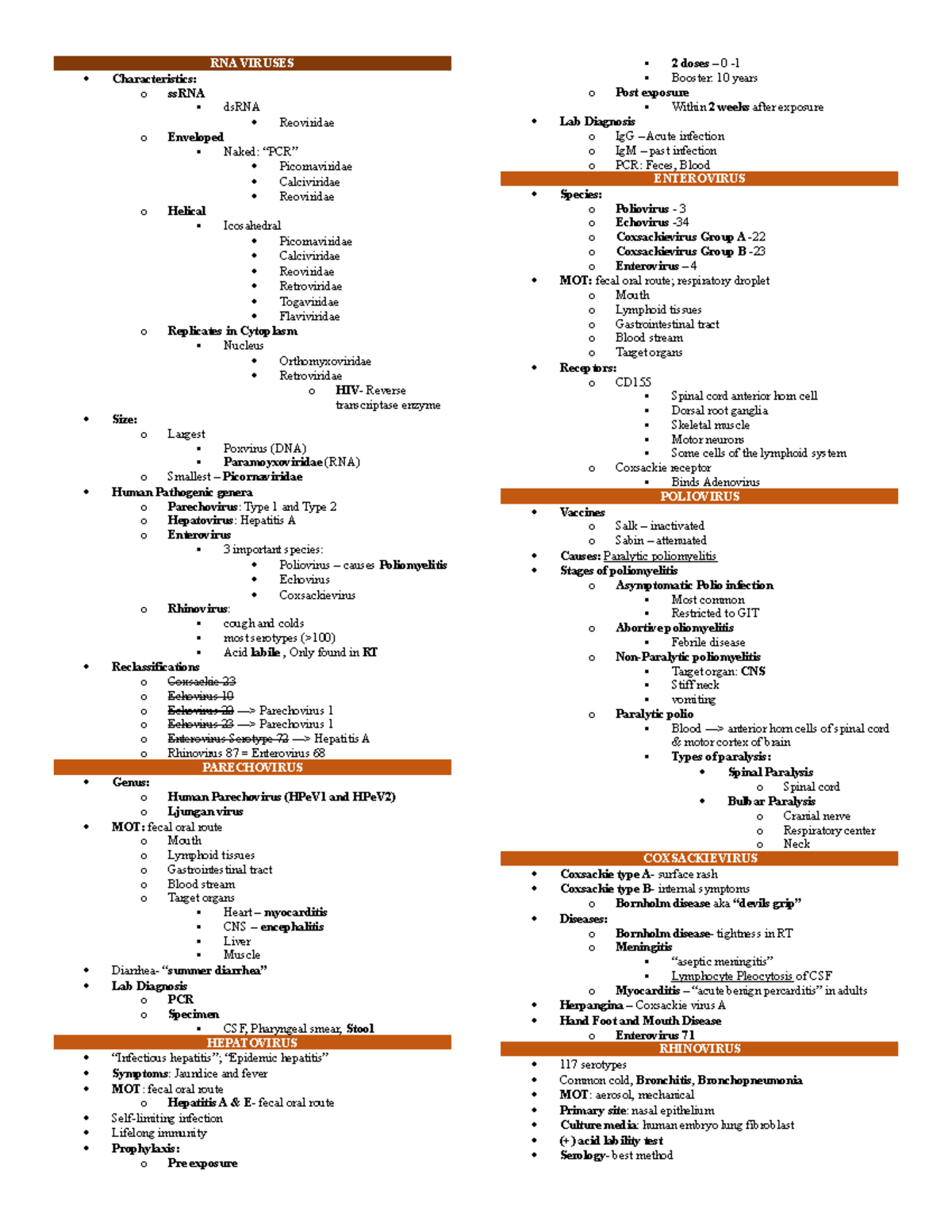 RNA Viruses: Characteristics & Pathogenic Genera - Lecture Notes - Studocu
