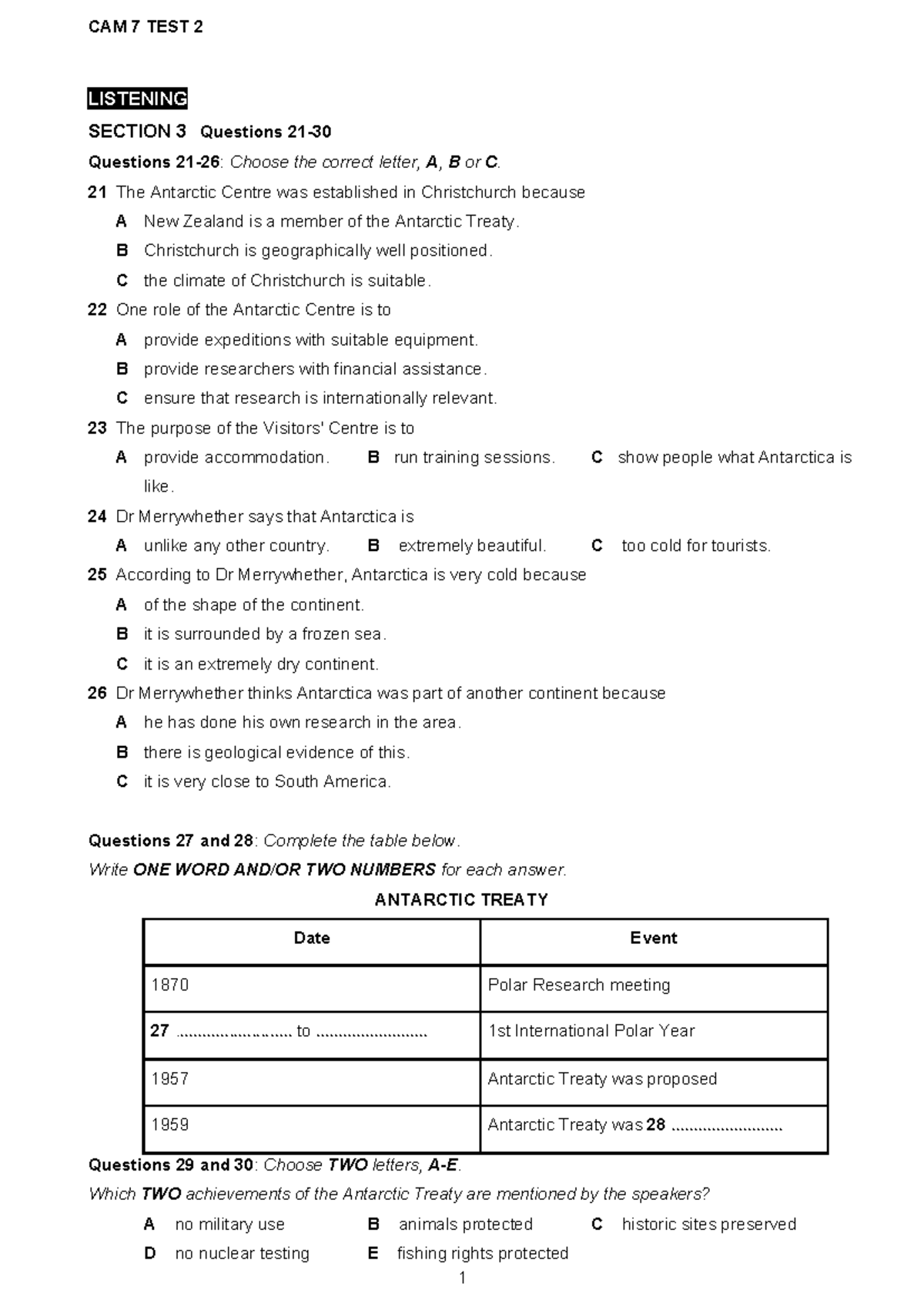 CAM 7 TEST 2 - Listening & Reading Comprehension Questions - Studocu