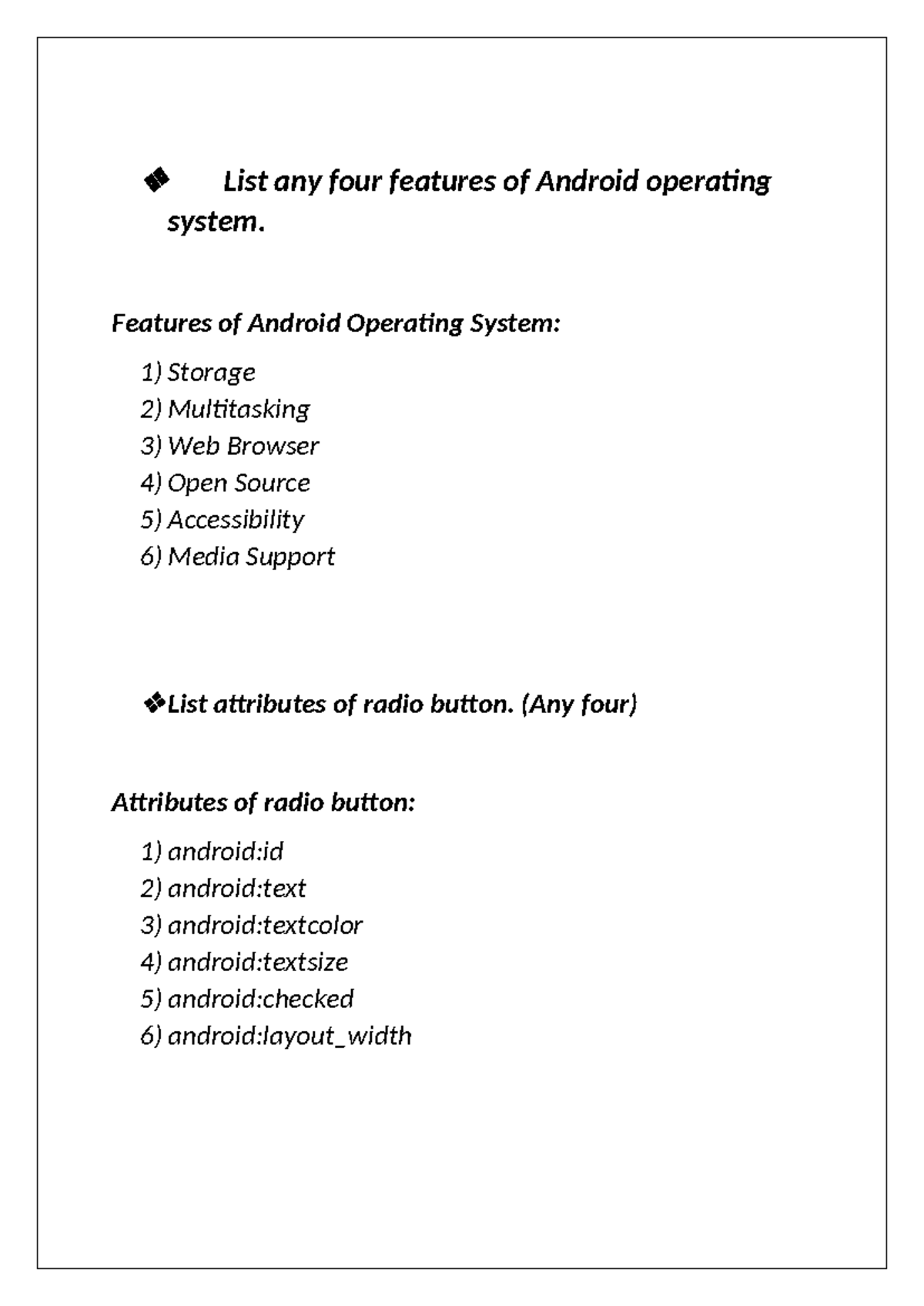 2 Marks Important Questions for MAD (MSBTE) - Android OS Features ...