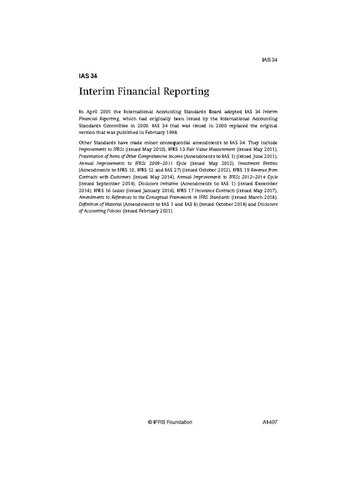 IAS 34 Interim Financial Reporting: Key Principles and Updates - Studocu