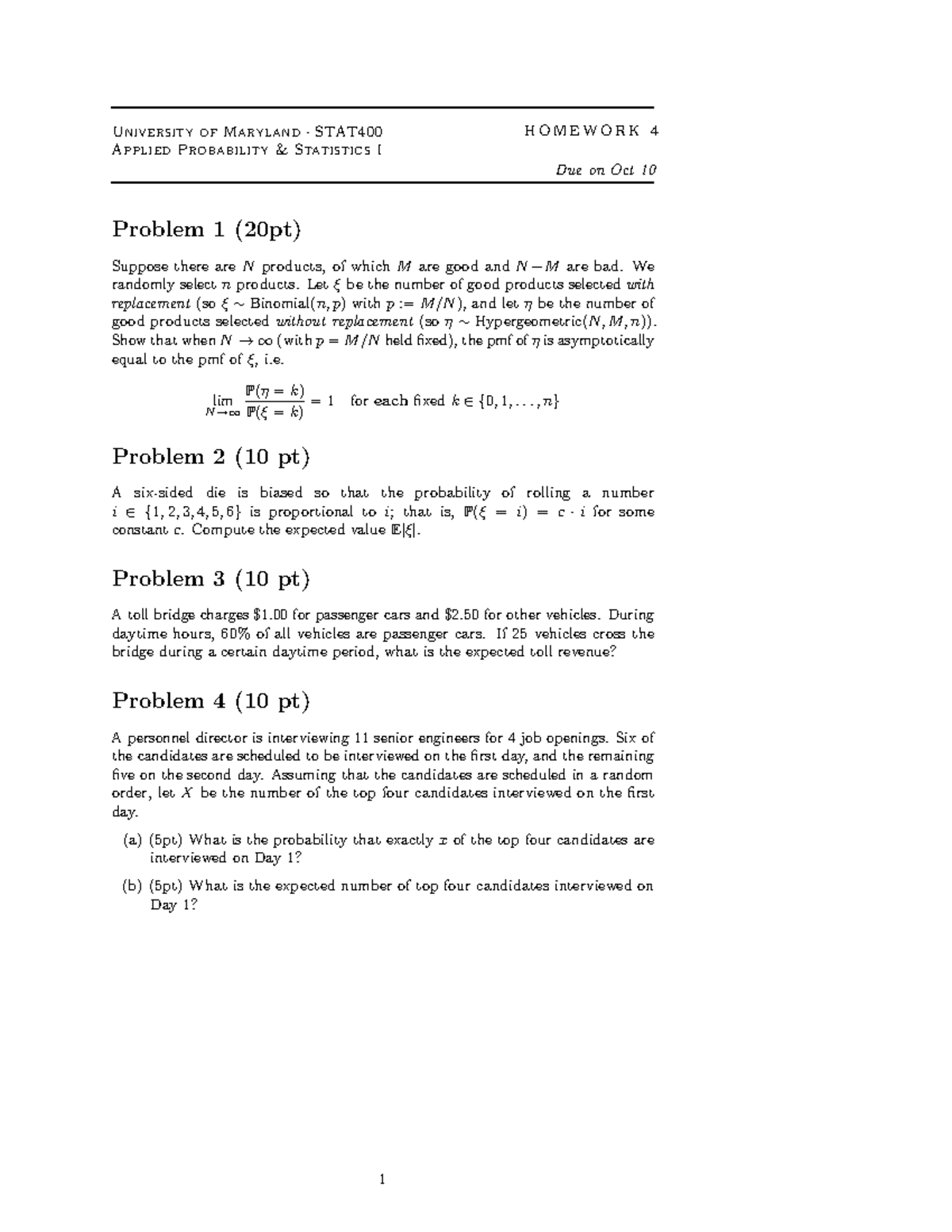 STAT400 Applied Probability Homework 4: Key Problems and Solutions ...