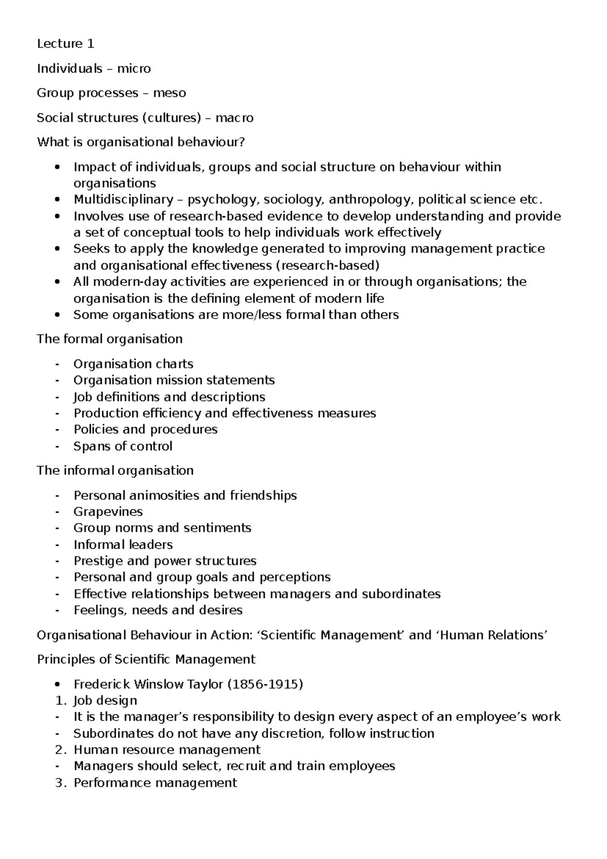 Organisational Behaviour Notes (OB 101): Key Concepts and Theories ...