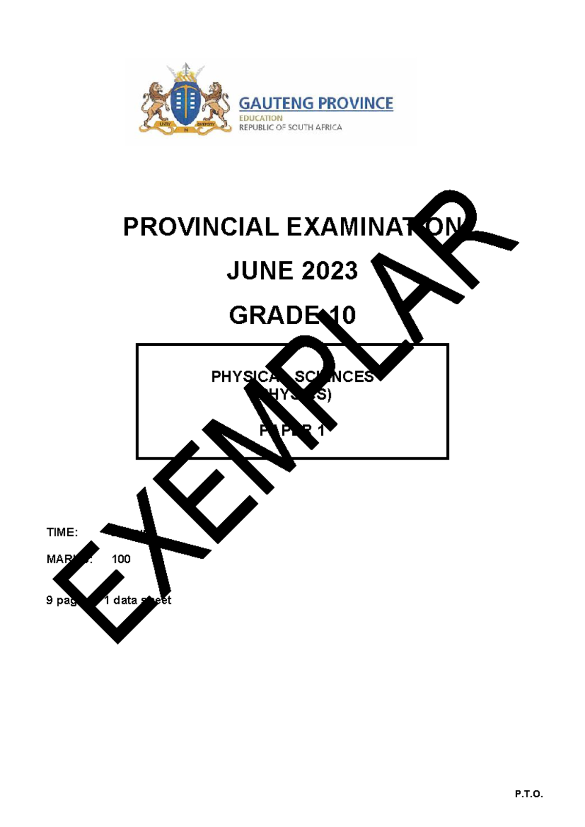 2023 GP Grade 10 Physical Sciences P1 June Exam Paper - Studocu