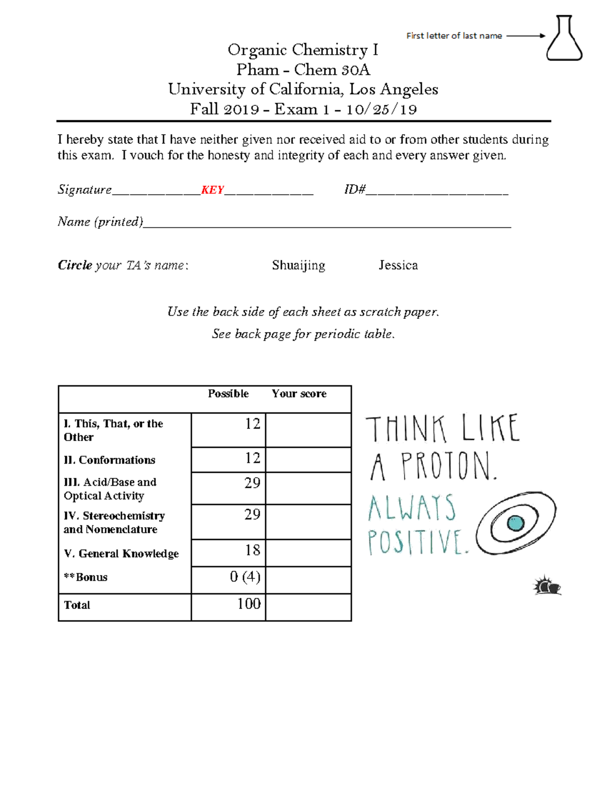 Chem 30A Pham Fall 2019 Organic Chemistry I Midterm Exam 1 - Studocu