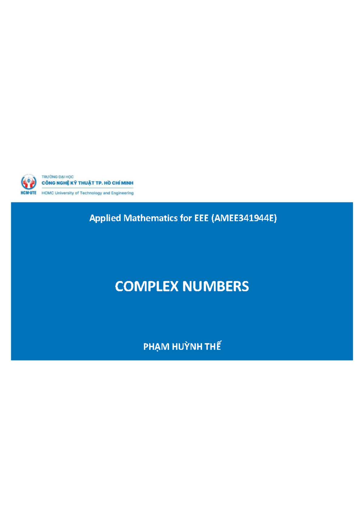 Applied Mathematics (AMEE341944E) Complex Numbers Overview - Studocu