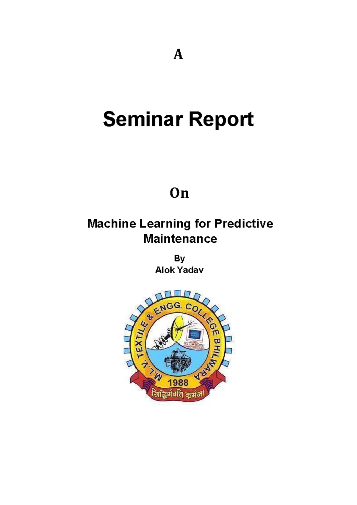Title: Seminar Report on ML for Predictive Maintenance (IT-8th Sem ...
