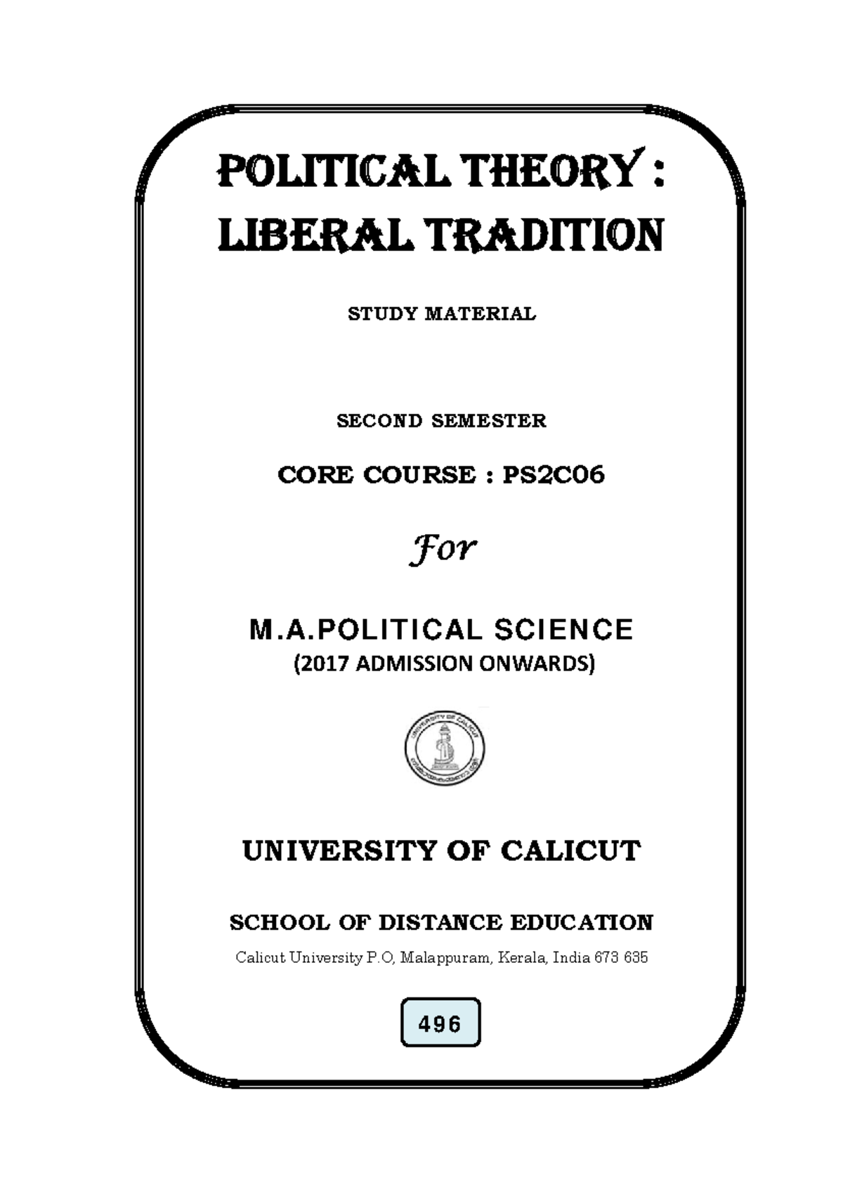 PS2C06: Study Notes on Political Theory - The Liberal Tradition - Studocu