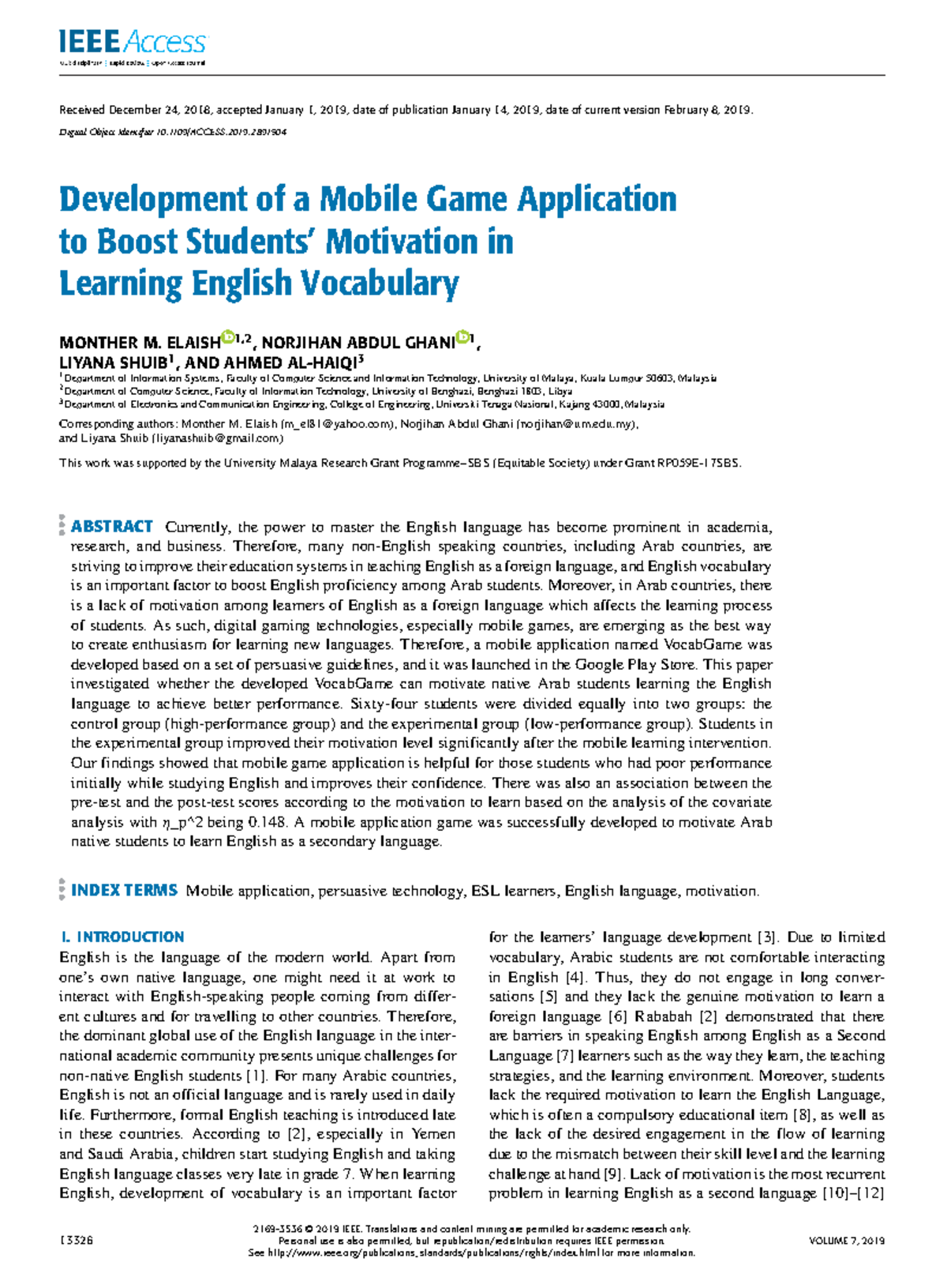 Development of a Mobile Game App to Enhance ESL Motivation - Studocu