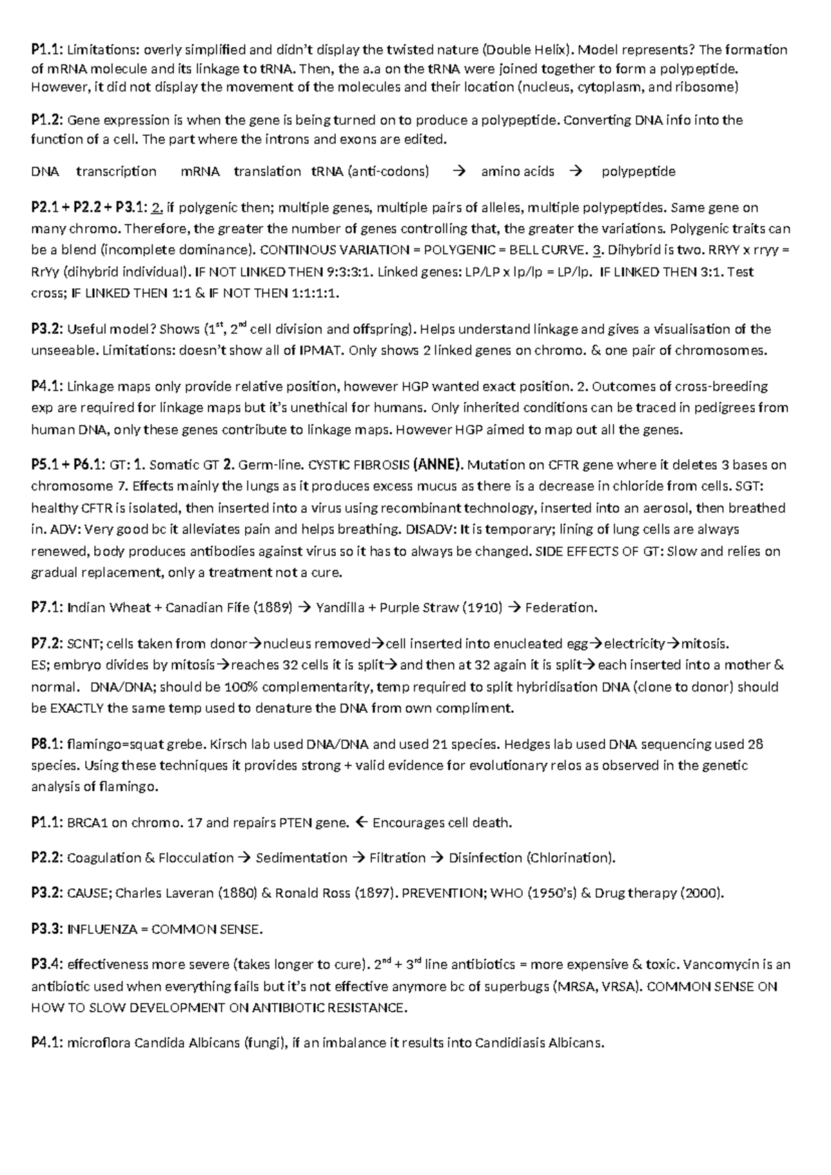 Biology 101: Comprehensive Cheat Sheet Notes on Genetic Processes - Studocu