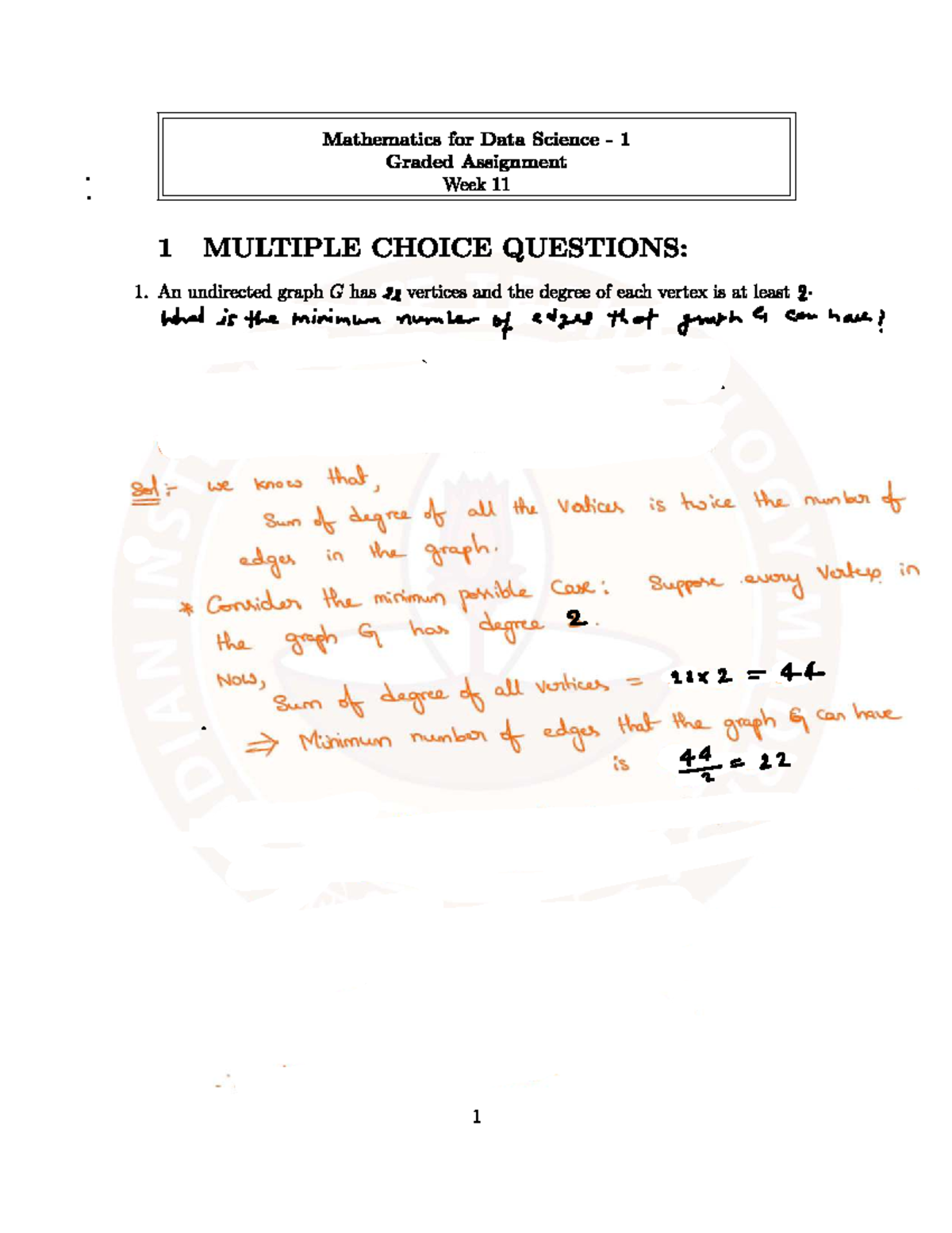 Mathematics for Data Science 1 Graded Assignment Week 12: Graph ...