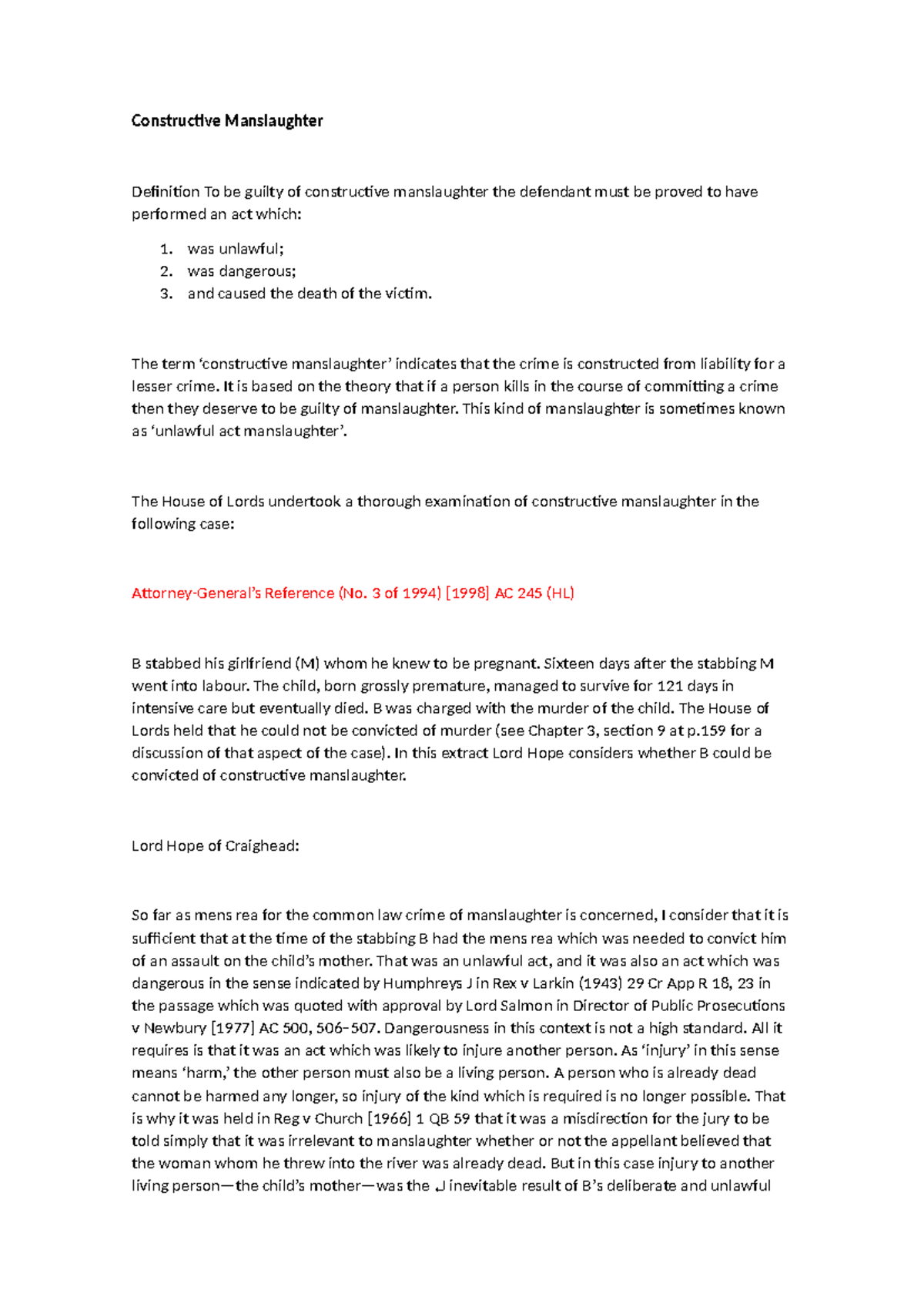 Constructive Manslaughter and negligence - Constructive Manslaughter ...
