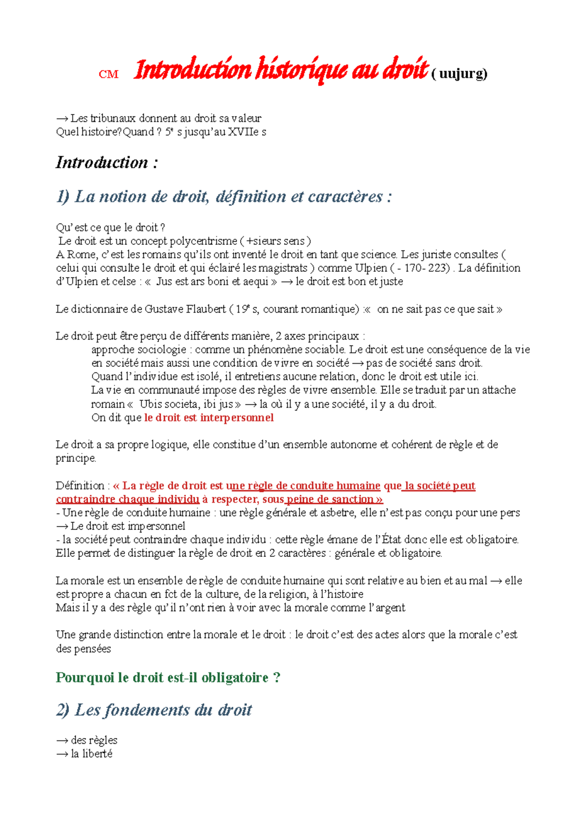 CM Introduction historique au droit (uujurg) : Évolution et Fondements ...