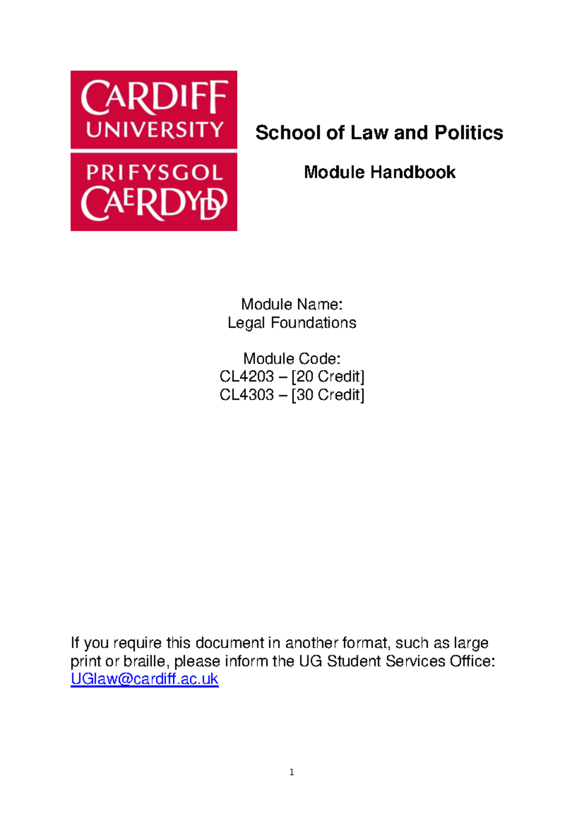 CL4203 CL4303 Legal Foundations Module Handbook 2022-2023 - Studocu
