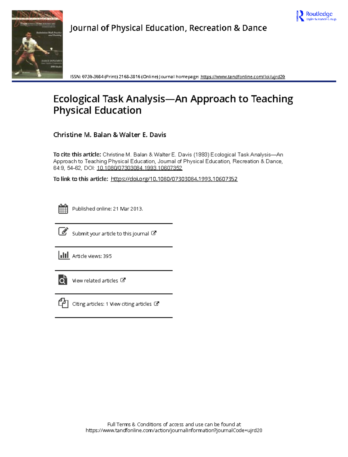 **PE 101: Ecological Task Analysis for Effective Teaching Strategies ...