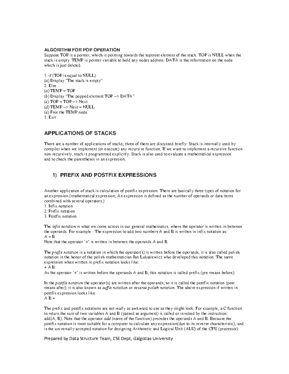 CSE101 - Unit 2-3 Lecture Notes on Stack Operations and Applications ...
