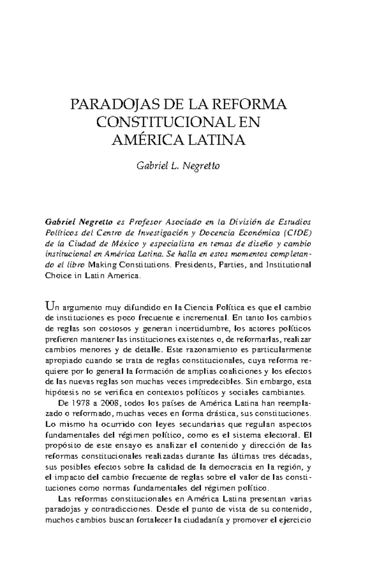 Paradojas de la Reforma Constitucional en América Latina (1978-2008 ...