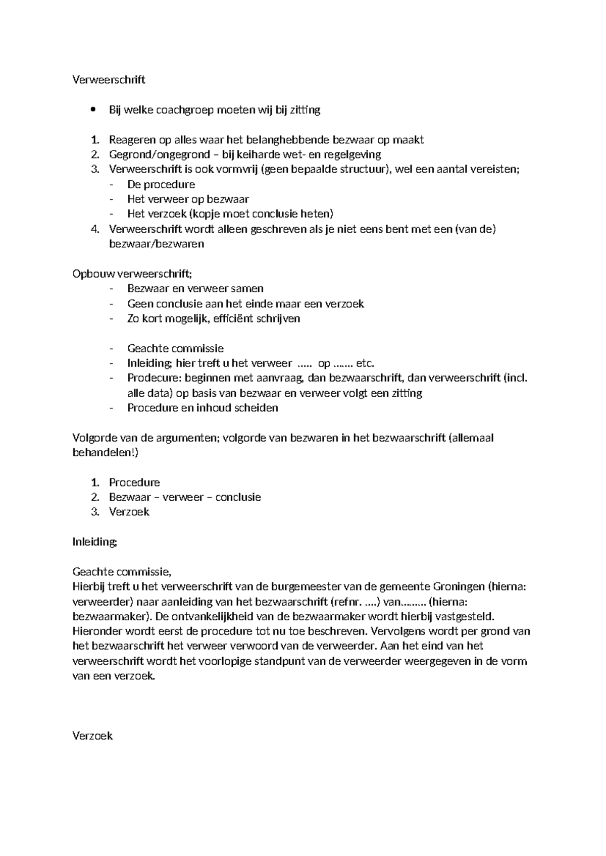 College Verweerschrift: Procedure en Inhoud van Bezwaar en Verweer ...