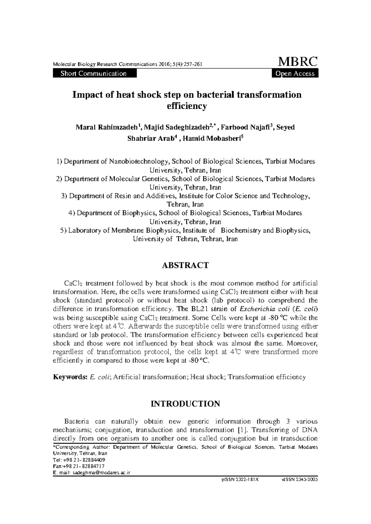MBRC 5(4): Impact of Heat Shock on E. coli Transformation Efficiency ...