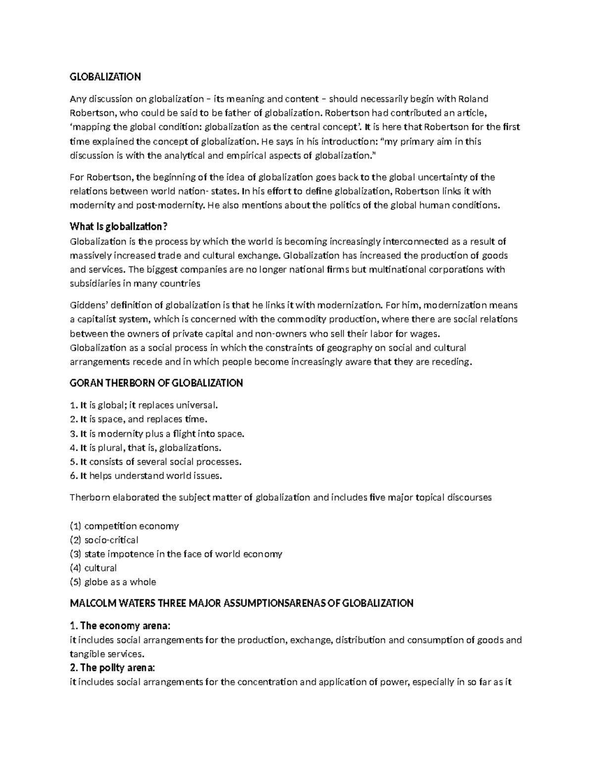 Globalization Overview: Key Concepts and Theories (TCW) - Studocu