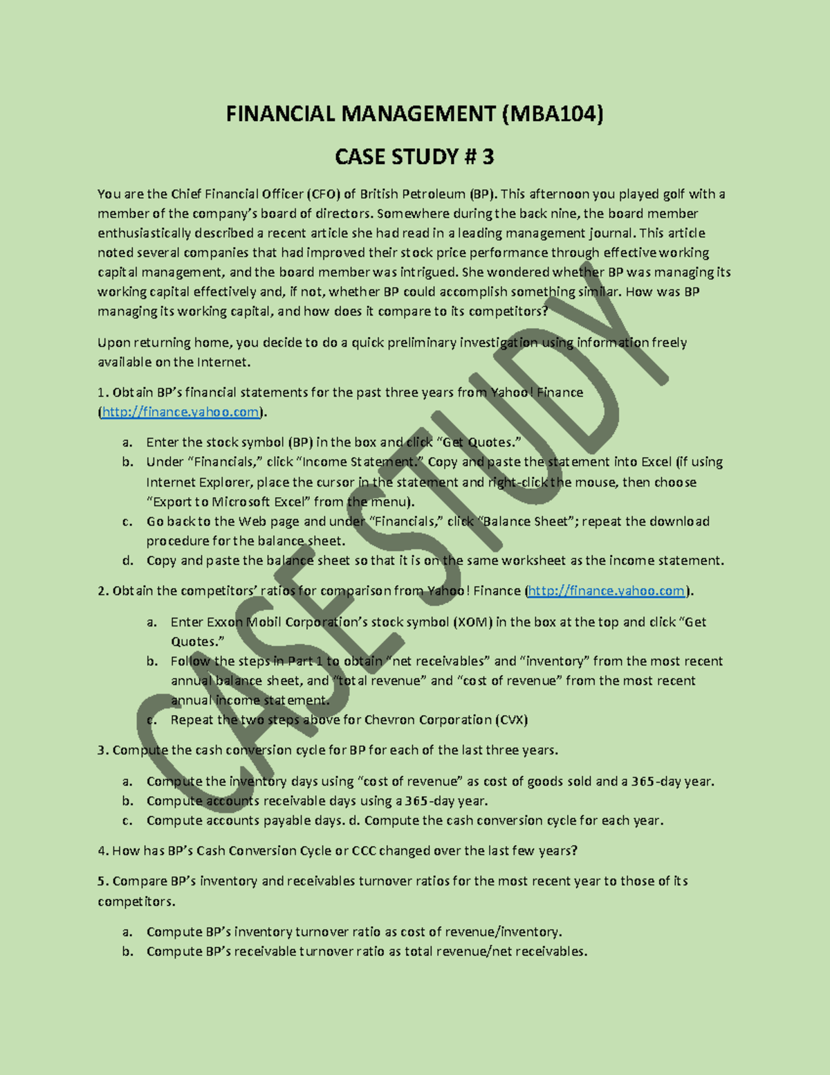 MBA104 Financial Management Case Study 3: BP's Working Capital Analysis ...