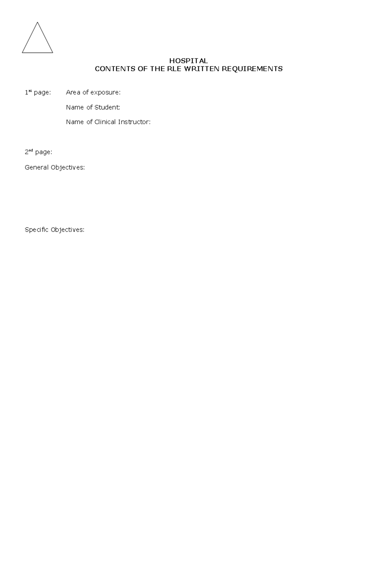 RLE Written Requirements for Health History Format - Hospital Guide ...