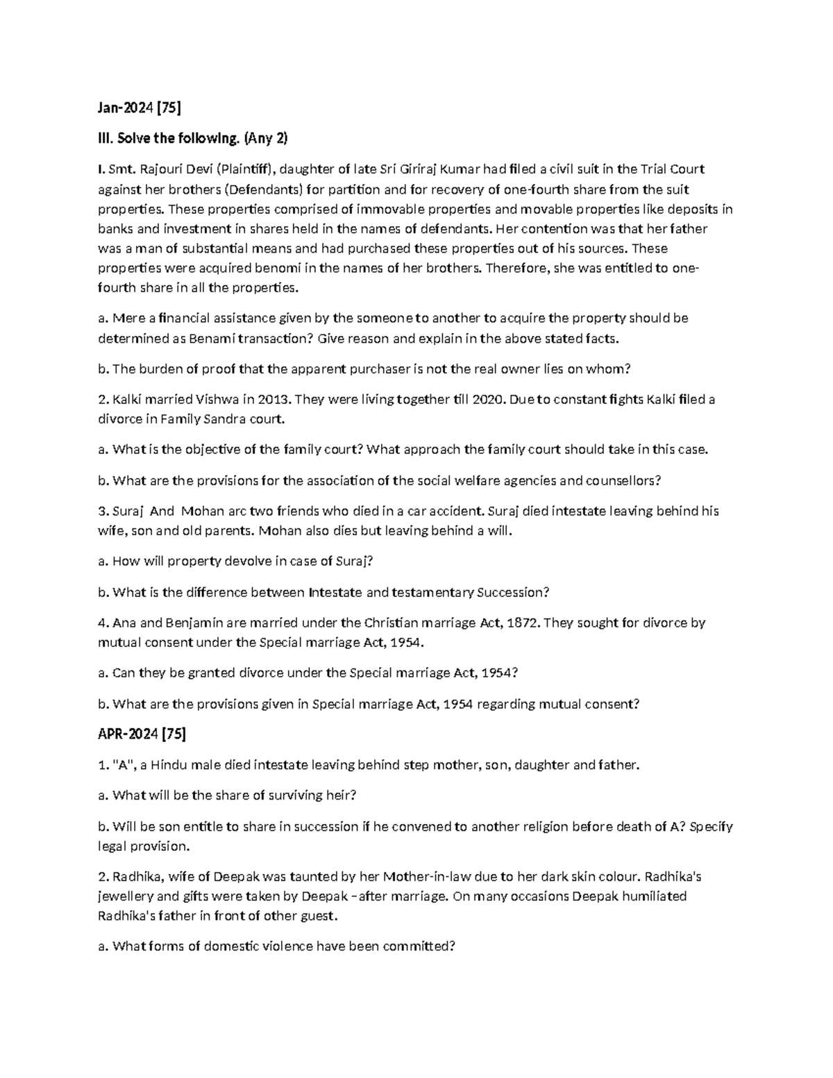 Family Law-II: Case Studies and Legal Principles Analysis - Studocu