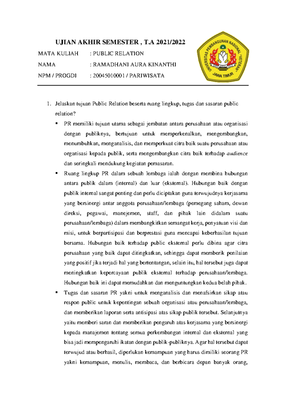 UAS Public Relation - Tugas dan Strategi dalam Membangun Opini Publik ...